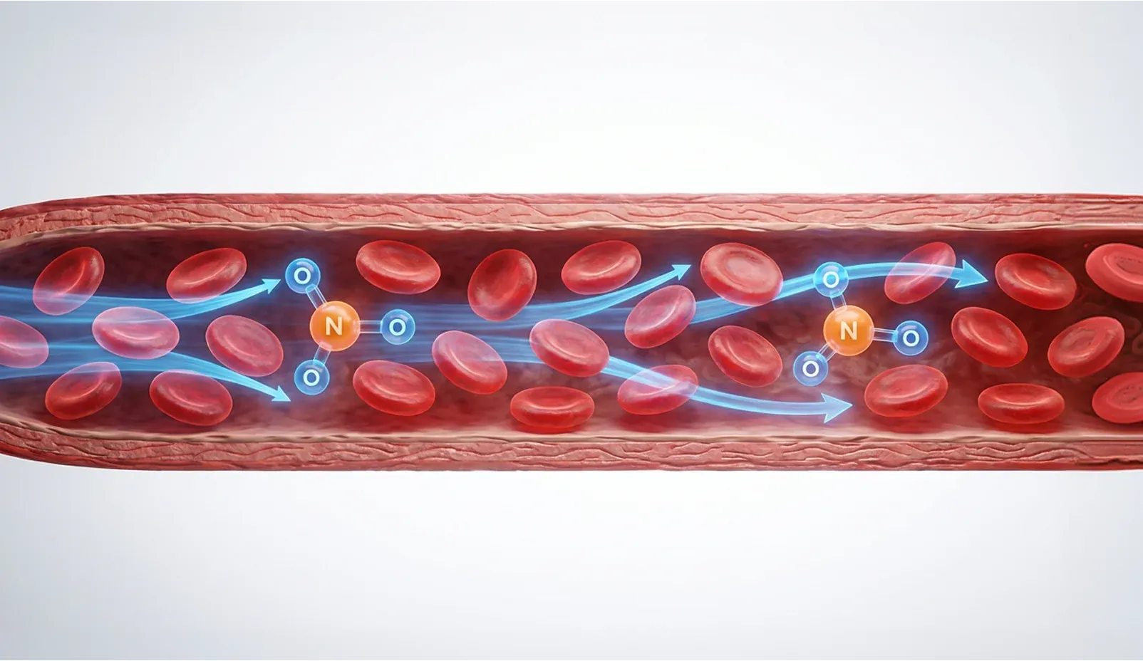 Nitric oxide supporting blood flow through a vessel